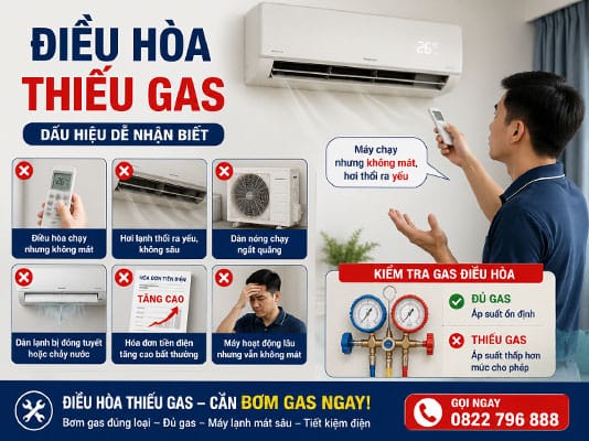 dấu hiệu điều hòa thiếu gas